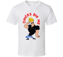 Chicks Dig Me Johnny Bravo Retro Vintage Worn Look Cartoon Fan T Shirt
