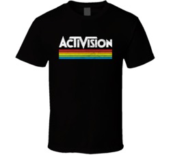 Activision Retro Rainbow Logo Gamer Fan Vintage Grunge Worn Look T Shi
