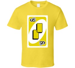 Draw Two 2 Yellow Uno Card Game Fan Halloween Fancy Dress T Shirt