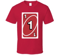 One 1 Red Uno Card Game Fan Halloween Fancy Dress T Shirt