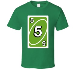 Five 5 Green Uno Card Game Fan Halloween Fancy Dress T Shirt