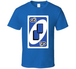 Draw Two 2 Blue Uno Card Game Fan Halloween Fancy Dress T Shirt