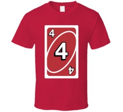 Four 4 Red Uno Card Game Fan Halloween Fancy Dress T Shirt