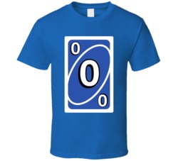 Zero 0 Blue Uno Card Game Fan Halloween Fancy Dress T Shirt