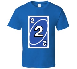 Two 2 Blue Uno Card Game Fan Halloween Fancy Dress T Shirt