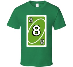 Eight 8 Green Uno Card Game Fan Halloween Fancy Dress T Shirt