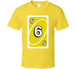 Six 6 Yellow Uno Card Game Fan Halloween Fancy Dress T Shirt