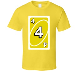 Four 4 Yellow Uno Card Game Fan Halloween Fancy Dress T Shirt