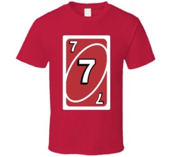 Seven 7 Red Uno Card Game Fan Halloween Fancy Dress T Shirt