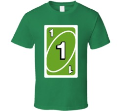 One 1 Green Uno Card Game Fan Halloween Fancy Dress T Shirt
