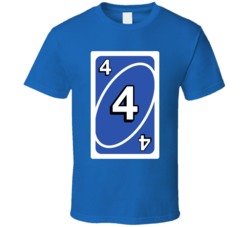 Four 4 Blue Uno Card Game Fan Halloween Fancy Dress T Shirt
