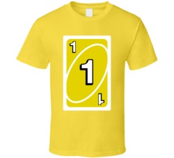 One 1 Yellow Uno Card Game Fan Halloween Fancy Dress T Shirt