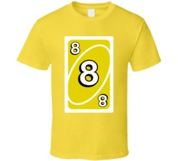 Eight 8 Yellow Uno Card Game Fan Halloween Fancy Dress T Shirt