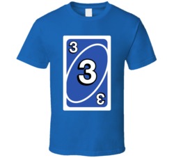 Three 3 Blue Uno Card Game Fan Halloween Fancy Dress T Shirt