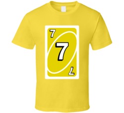 Seven 7 Yellow Uno Card Game Fan Halloween Fancy Dress T Shirt