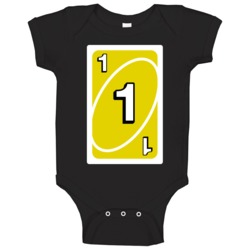 One 1 Yellow Uno Card Game Fan Halloween Baby One Piece