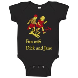 Fun With Dick And Jane Retro Grunge Look Book Cover Baby One Piece