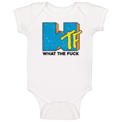 Wtf What The Fck Mtv Logo Parody Music Tv Fan Retro Look Baby One Piec