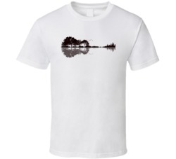 Nature Guitar Landscape Silhouette Reflection Music Fan T Shirt