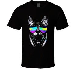 Dj Cat Headphones Electronic Hip Hop Rap Edm Music Pet Owner Fan T Shi