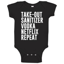 Takeout Sanitizer Vodka Netflix Repeat Social Distancing Baby One Piec