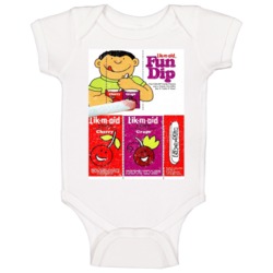 Lik-m-aid Fun Dip Retro Candy Wrapper Label Logo Poster Baby One Piece