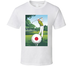 Illustration of Morkawa hitting a golf ball with Japanese flag in design  T Shirt