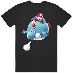 Mario And Blue Yoshi Mario Galaxy Merch Classic Cotton T Shirt Mario And Blue Yoshi Mario Galaxy Merch Classic Cotton T Shirt