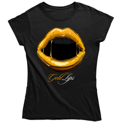 Gold Lips Black Retro Unisex Classic Tee Ladies T Shirt