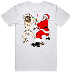 Santa Vs Jesus Life Savers Swords Fighting Funny Christmas Retro Unisex Classic Tee T Shirt