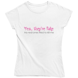 Yes, they're fake  V3 Retro Unisex Classic Tee Ladies T Shirt