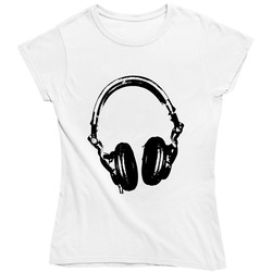 Headphones T Shirt Choose Color Womens Fitted DJ Stencil Style Hip Hop Retro Unisex Classic Tee Ladies T Shirt