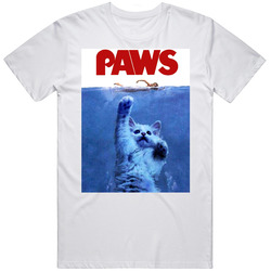 Paws Jaws Shark Attack Funny Cat Movie Parody Retro Unisex Classic Tee T Shirt