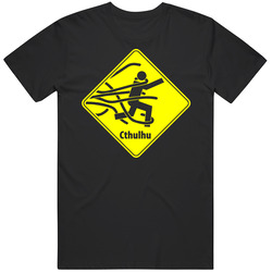 Cthulhu Road Sign Warning Parody Funny Lovecraft Merch Classic Cotton T Shirt