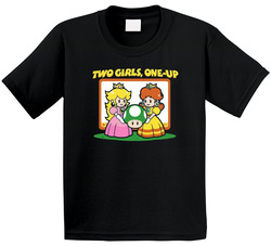 Two Girls 1 Up Funny Mario Video Game Toddler Youth Kids T Shirt