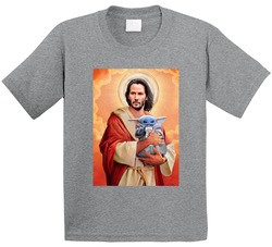 Keanu Reeves Jesus Baby Yoda Whiteclaw Mashup Poster Moist Buddha Fan Raglan Toddler Youth Kids T Shirt