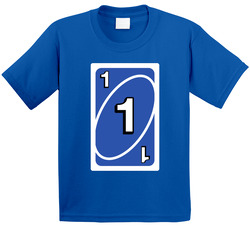 One 1 Blue Uno Card Game Fan Halloween Fancy Dress Toddler Youth Kids T Shirt