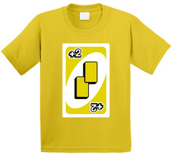 Draw Two 2 Yellow Uno Card Game Fan Halloween Fancy Dress Toddler Youth Kids T Shirt