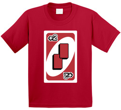 Draw Two 2 Red Uno Card Game Fan Halloween Fancy Dress Toddler Youth Kids T Shirt