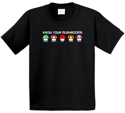 Know Your Mushrooms Super Mario Video Game Toddler Youth Kids T Shirt