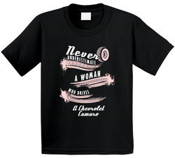 Never Underestimate A Woman Who Drives A Chevrolet Camaro Auto Car Lover Cool Toddler Youth Kids T Shirt