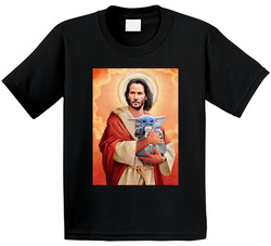 Keanu Reeves Jesus Baby Yoda Whiteclaw Mashup Poster Moist Buddha Fan Toddler Youth Kids T Shirt