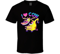 I Heart Love Cow, Cow And Chicken Cartoon Character Fan T Shirt