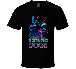 I Heart Love 2 Stupid Dogs Cartoon Character Fan T Shirt
