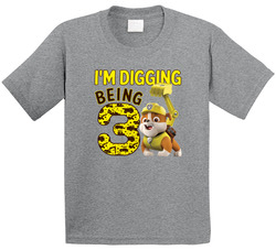 Paw Patrol Rubble Digging Being 3 Birthday T Shirt Paw Patrol Rubble Digging Being 3 Birthday T Shirt