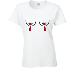 Christmas Nipple Tassles Funny Ladies T Shirt