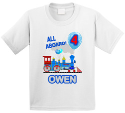 All Aboard 4th Birthday Train Themed T Shirt