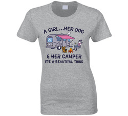 A Girl...her Dog & Her Camper It's A Beautiful Thing Ladies T Shirt