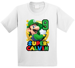 Super Mario Luigi 9th Birthday (custom Name & Age)  T Shirt