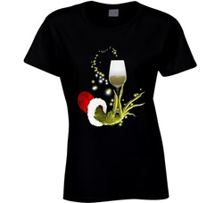 The Grinch Holding White Wine  Ladies T Shirt